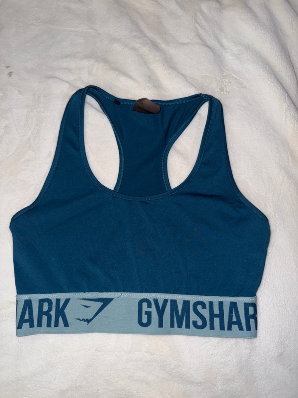 Gymshark Deep Teal Racerback Sports Bra with Light Teal Logo Band